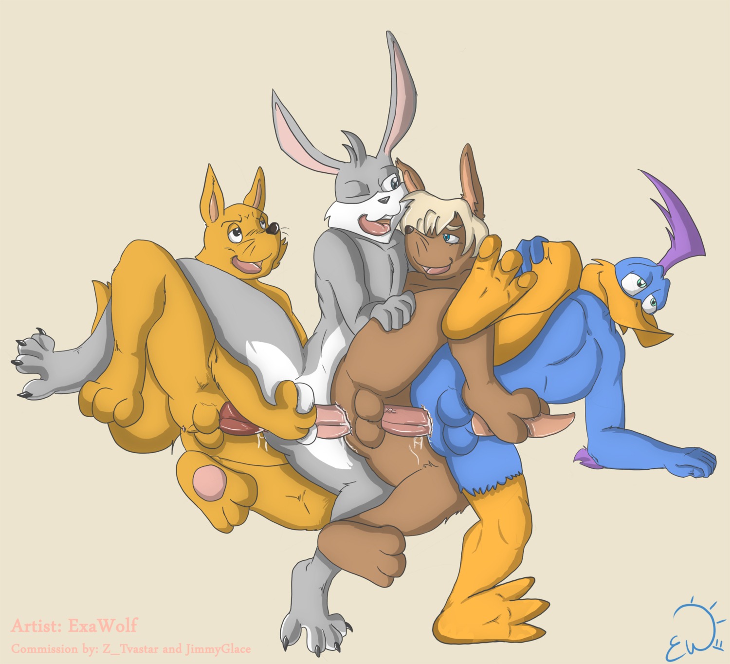 ace_bunny anal anthro anthro_on_anthro avian balls beak bird canid canine canis crossover cuculiform e621 erection exawolf foursome fox gaon genitals group group_sex hi_res interspecies kaiketsu_zorori lagomorph leporid loonatics_unleashed looney_tunes male male/male male_penetrated male_penetrating male_penetrating_male mammal new_world_ground_cuckoo penetration penis predator/prey rabbit rev_runner roadrunner sex simple_background tail train_position warner_brothers white_background wolf zorori