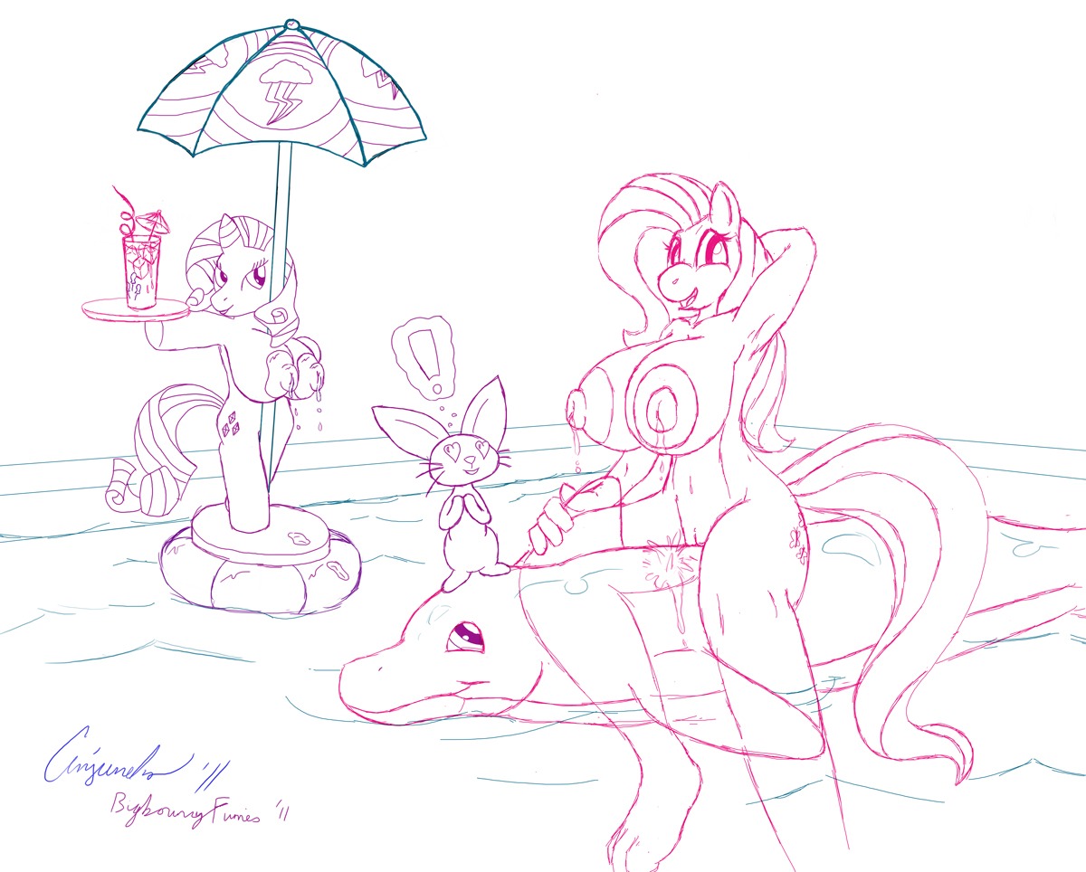 angel_(mlp) anthro equine female fluttershy_(mlp) friendship_is_magic furry hasbro horse lagomorph my_little_pony mythological_creature mythological_equine mythology pegasus pony rabbit rarity_(mlp) rule34 smile smooth_skin tagme tail unicorn wings