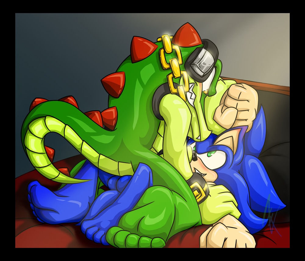 5_toes anal anal_penetration anthro anthro_on_anthro anthro_penetrated anthro_penetrating anthro_penetrating_anthro balls balls_deep barefoot bed big_feet black_border blue_body blue_fur blue_hair border chain_necklace cowgirl_position crocodile crocodilian duo e621 electronics erection eulipotyphlan eye_contact feet from_front_position fur furniture genitals gold_(metal) gold_jewelry gold_necklace green_body green_eyes green_scales hair headphones hedgehog hindpaw icandy interspecies jewelry looking_at_another lying madammiakoda madamsyren male male/male male_on_bottom male_on_top male_penetrated male_penetrating male_penetrating_male mammal necklace nude on_back on_bed on_bottom on_top paws penetration penile penile_penetration penis penis_in_ass plantigrade reptile scales scalie sega sex soles sonic_the_hedgehog sonic_the_hedgehog_(series) straddling tail toes vector_the_crocodile