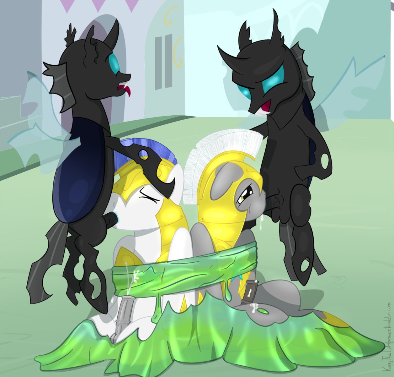 animal_genitalia animal_penis armor arthropod balls bdsm black_body black_skin bodily_fluids bondage bound changeling_(mlp) cobondage cum cum_on_face cum_on_self cum_while_penetrated cumshot dominant dominant_feral dominant_male drone_(mlp) e621 ejaculation equid equine equine_genitalia equine_penis erection eyes_closed fangs feral feral_on_feral feral_penetrated feral_penetrating feral_penetrating_feral forced friendship_is_magic fur genital_fluids genitals green_eyes grey_body grey_fur group guard half-closed_eyes hands-free hasbro headgear helmet hi_res horn horse insect_wings interspecies kaczy male male/male male_penetrated male_penetrating male_penetrating_male mammal my_little_pony narrowed_eyes open_mouth oral oral_orgasm oral_penetration orgasm outside penetration penile penile_penetration penis pony rape royal_guard_(mlp) sex submissive submissive_feral submissive_male teeth tongue tongue_out white_body white_fur wings