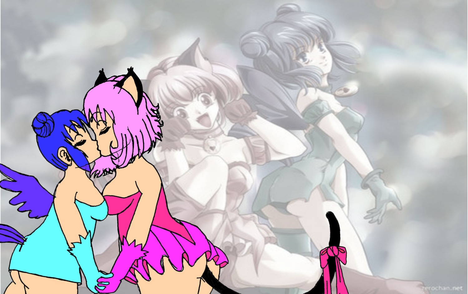female ichigo_momomiya mew_ichigo mew_mint mint_aizawa pink_hair rule34 tagme tokyo_mew_mew