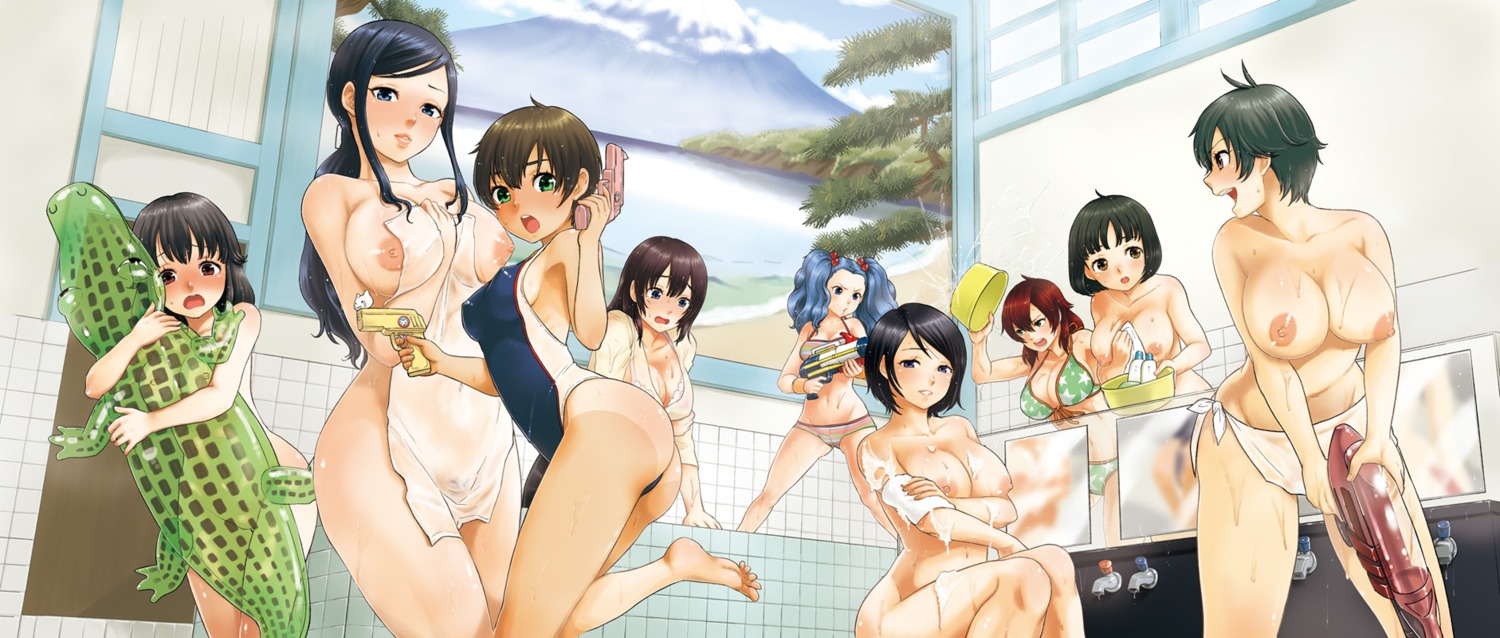 6+girls 9girls ass barefoot bareisho bath bathhouse bikini black_hair blue_eyes blue_hair breasts brown_eyes brown_hair cleavage competition_swimsuit covering female green_eyes highres large_breasts long_hair looking_at_viewer male milf multiple_boys multiple_females multiple_girls multiple_males nipples nude nude_cover one-piece_swimsuit open_mouth original ponytail pool pubic_hair purple_eyes red_eyes red_hair rule34 see-through short_hair sitting smile soap swimsuit tan tanline tied_hair topless towel twintails water_gun wet