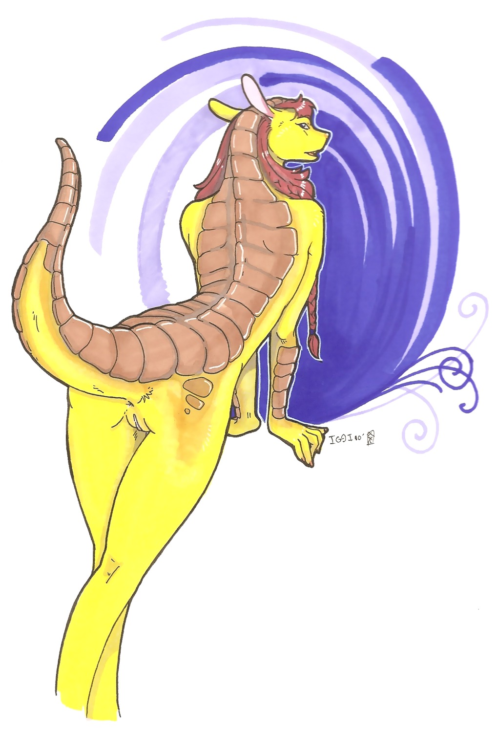 2010 anthro anus armadillo bent_over e621 female genitals hi_res iggi looking_back mammal nude raised_tail solo tail vulva xenarthran