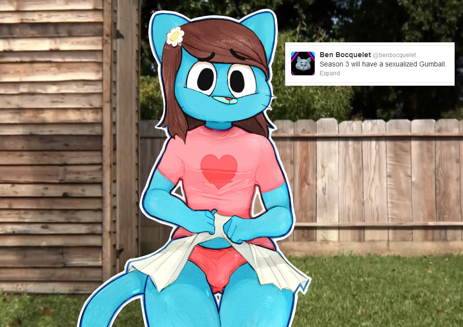 3d_(artwork) 3d_background anthro blue_body blue_fur bulge cartoon_network clothed clothed_anthro clothed_male clothing crossdressing detailed_bulge digital_media_(artwork) domestic_cat e621 english_text felid feline felis femboy fur genital_outline gumball_watterson male male_anthro mammal mixed_media penis_outline pkaocko presenting solo tail text the_amazing_world_of_gumball unavailable_at_source underwear young young_anthro young_male