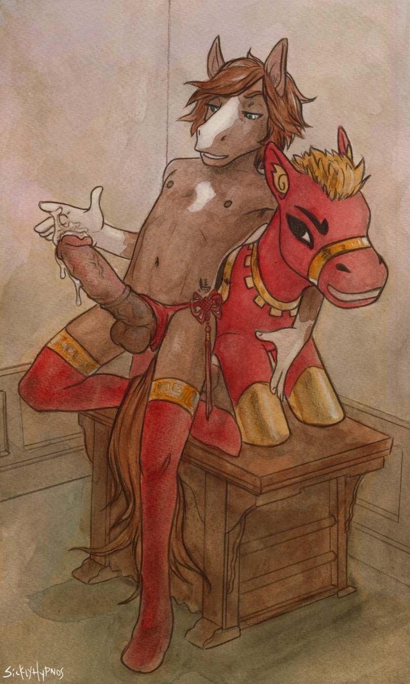 animal_genitalia animal_penis anthro balls big_penis biped bodily_fluids brown_hair clothing cum e621 equid equine equine_genitalia equine_penis erection genital_fluids genitals hair hi_res horse legwear male mammal nipples painting_(artwork) panties penis pony sicklyhypnos solo stockings toy traditional_media_(artwork) traditional_painting_(artwork) traditional_watercolor_(artwork) underwear vein watercolor_(artwork)