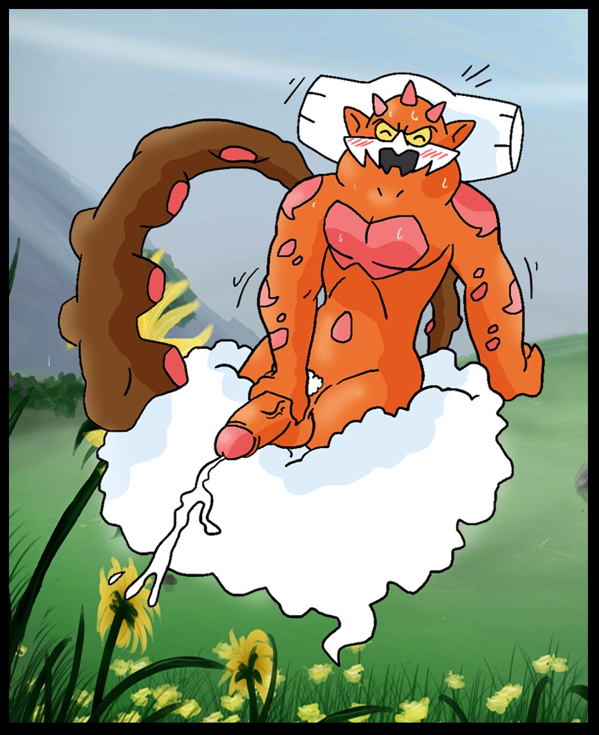 blush closed_eyes cum cumming huge_cock landorus male male_only penis pokemon rule34 solo sweat
