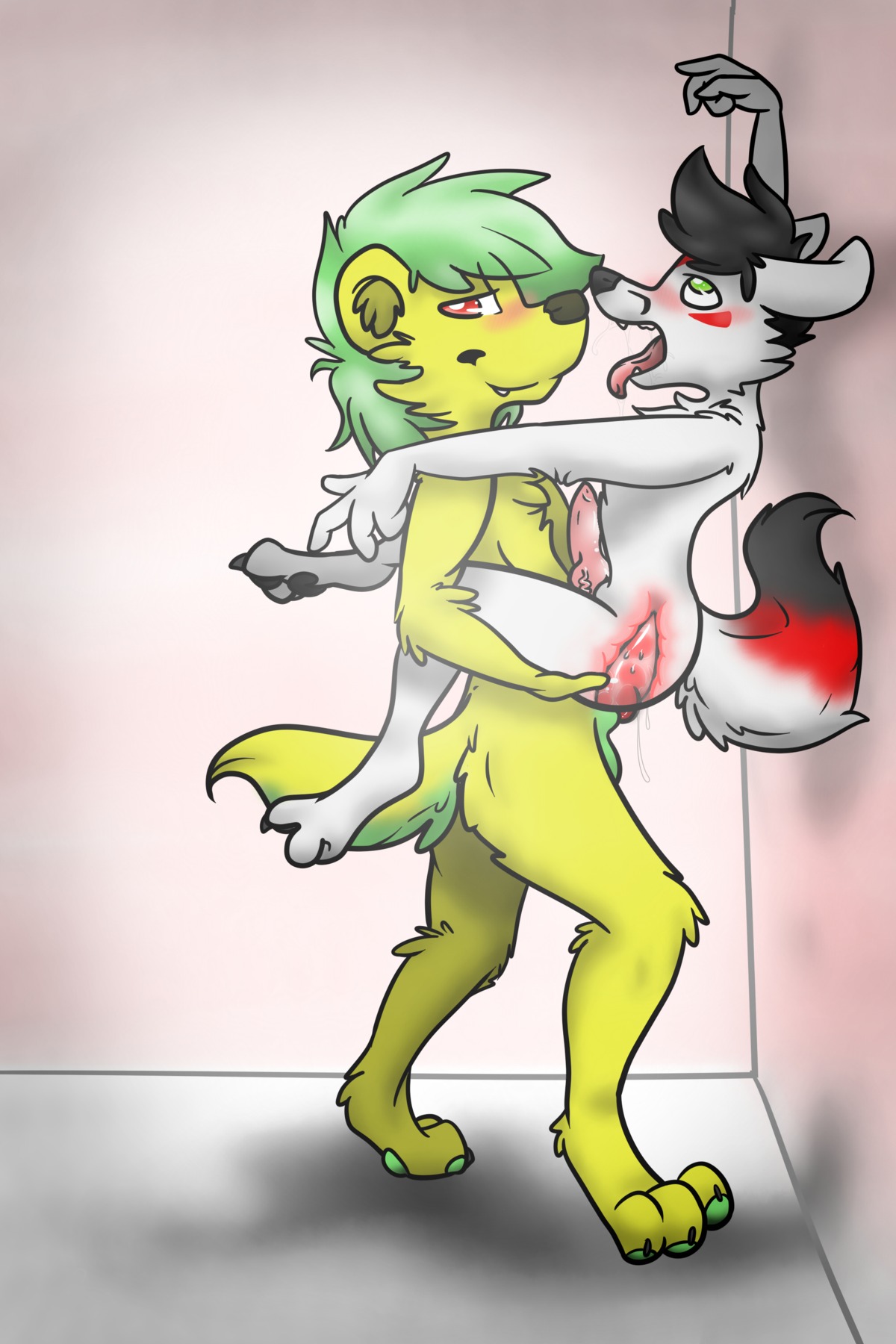 2:3 absurd_res against_surface against_wall anal anal_penetration anthro anthro_on_anthro anthro_penetrated anthro_penetrating anthro_penetrating_anthro backsash balls black_nose blush bodily_fluids butt canid canine canis claws cum cum_in_ass cum_inside domestic_dog duo e621 ejaculation erection feet fur genital_fluids genitals green_eyes green_hair hair hi_res hindpaw internal interspecies knot leg_grab long_hair looking_pleasured lying male male/male male_on_bottom male_on_top male_penetrated male_penetrating male_penetrating_male mammal multicolored_hair mustelid nude on_back on_bottom on_top one_sided_climax open_mouth otter pawpads paws penetration penile penile_penetration penis penis_in_ass red_eyes sash_(backsash) sex simple_background smile spread_legs spreading stand_and_carry_position standing standing_sex teeth toe_claws toes tongue tongue_out white_body white_fur