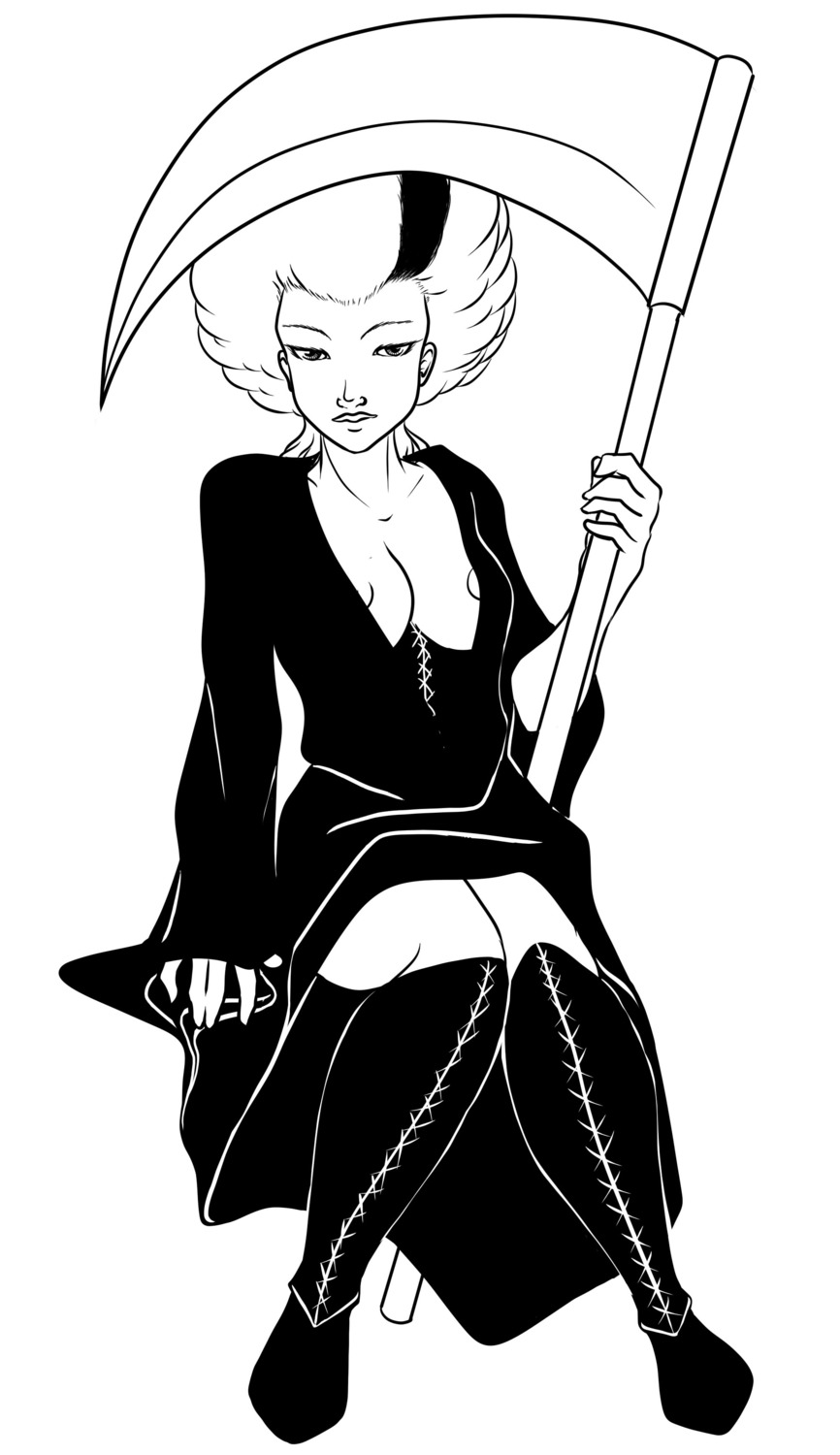 breasts cleavage discworld female literature monochrome mornmeril rule34 scythe susan_sto_helit tagme