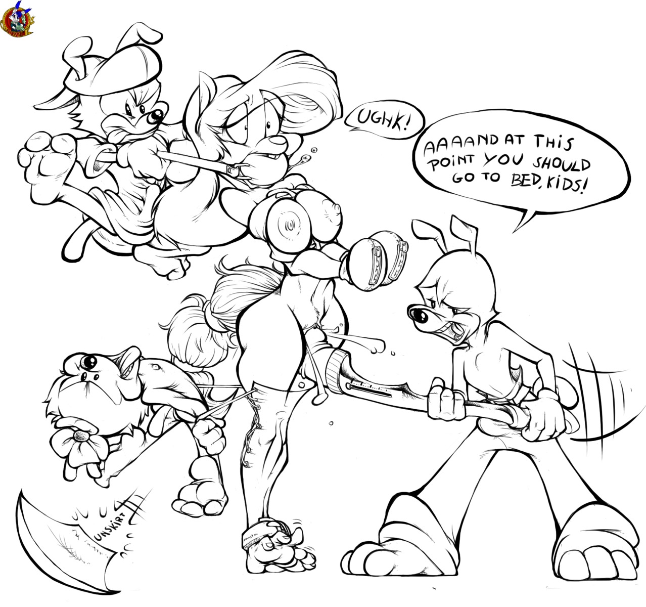 2boys 2girls animaniacs anthro ball_gag bi_domination bondage dot_warner female femdom femsub furry konnykon larger_female male maledom minerva_mink mink multiple_females multiple_girls mustelid musteline pussy rule34 size_difference small_dom_big_sub smaller_female smaller_male text vaginal_penetration wakko_warner what yakko_warner