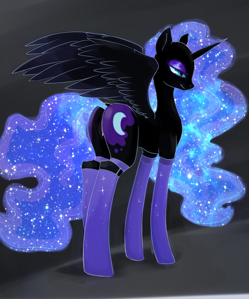 anus black_body black_feathers butt e621 equid equine feathered_wings feathers female feral friendship_is_magic genitals hasbro horn justpony mammal my_little_pony mythological_creature mythological_equine mythology nightmare_moon_(mlp) quadruped solo tail vulva winged_unicorn wings