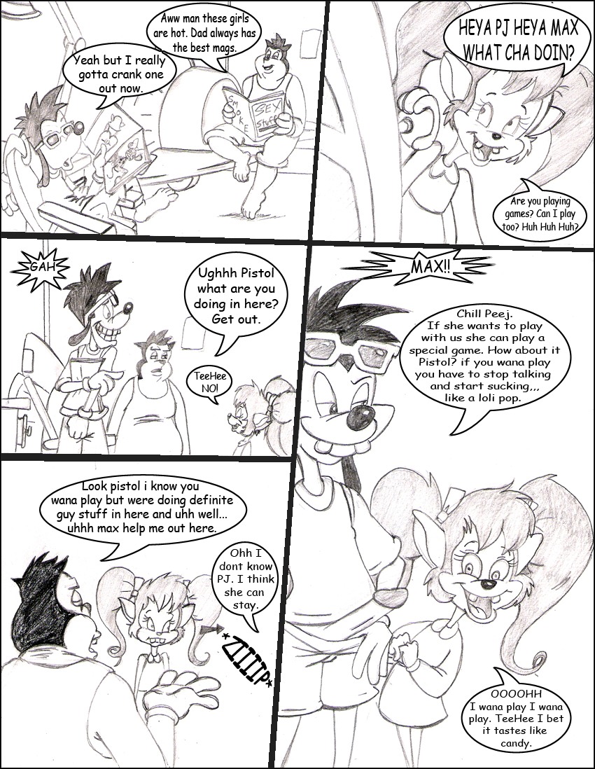 anthro anthro_only artist_request clothing comic disney female goof_troop male max_goof monochrome penis pistol_pete pj_(goof_troop) rule34 source_request tagme young