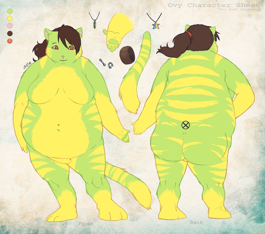 2008 anthro breasts e621 felid female front_view ivybeth mammal model_sheet multiple_angles nude obese obese_anthro obese_female overweight overweight_anthro overweight_female ovy rear_view simple_background solo tail textured_background