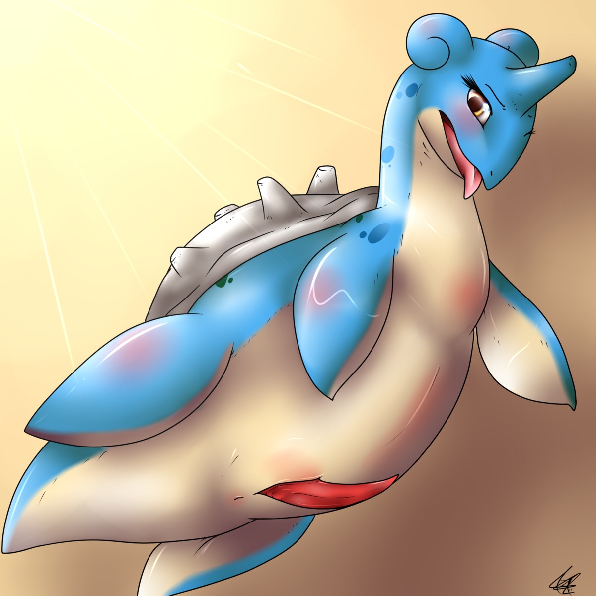 blush color feral genital_slit grey_shell horn lapras male male_only nude penis pokemon rule34 shell solo tagme