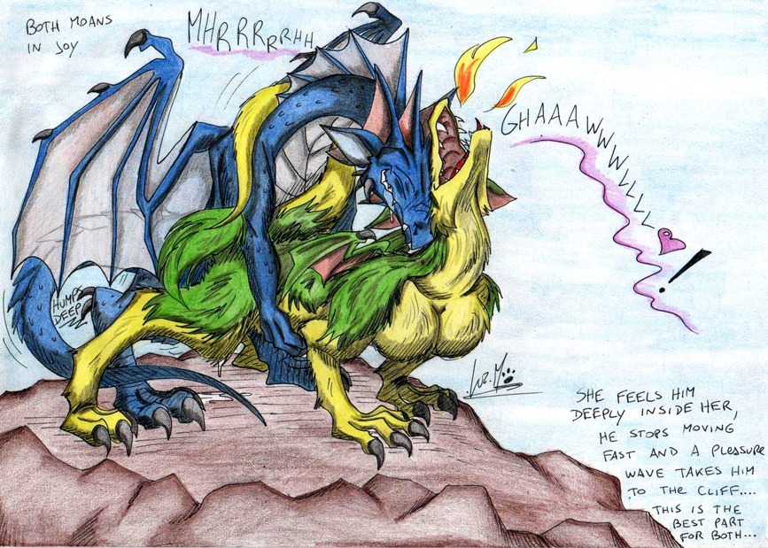 blue_body bodily_fluids cum dialogue dragon duo e621 english_text european_mythology female feral feral_on_feral fire firedarkdragon genital_fluids heart_symbol male male/female membrane_(anatomy) membranous_wings mythological_creature mythological_scalie mythology scalie sex tail text traditional_media_(artwork) western_dragon wings