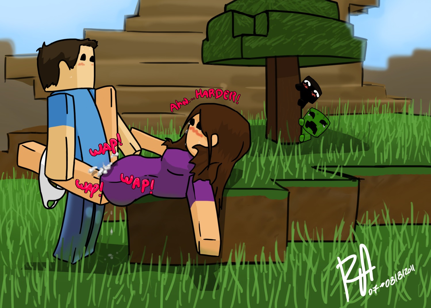 creeper cum cum_in_pussy cum_inside enderman female minecraft psyk323 pussy rule34 steve_(minecraft) straight