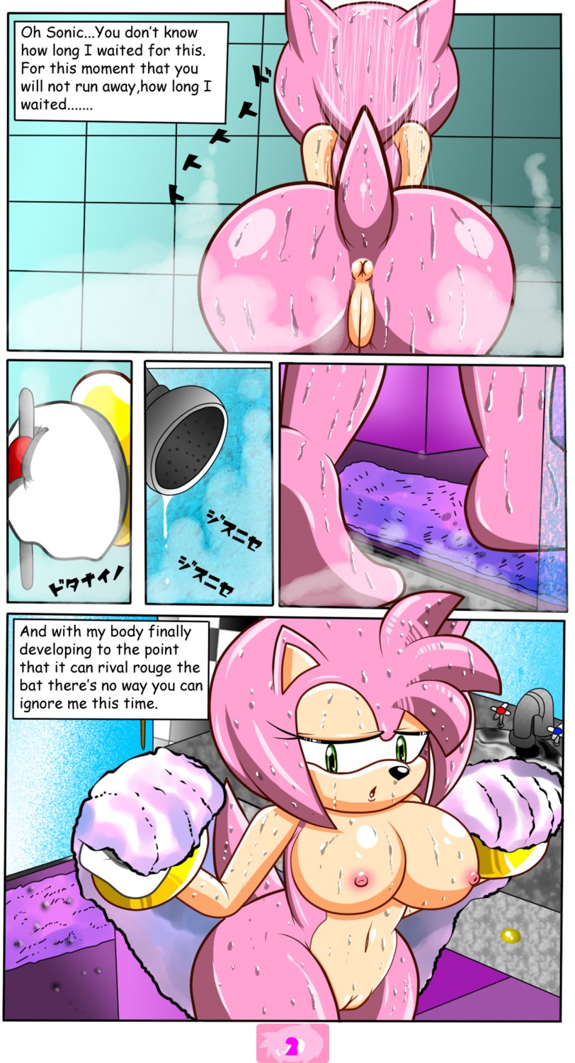 2013 amy_rose anthro anus big_breasts big_butt breasts butt clothing comic dialogue e621 english_text eulipotyphlan female fog genitals gloves handwear hedgehog hi_res mammal nipples nobody147 nude pink_body raised_tail sega shower solo sonic_the_hedgehog_(series) steam tail text towel vulva water wet
