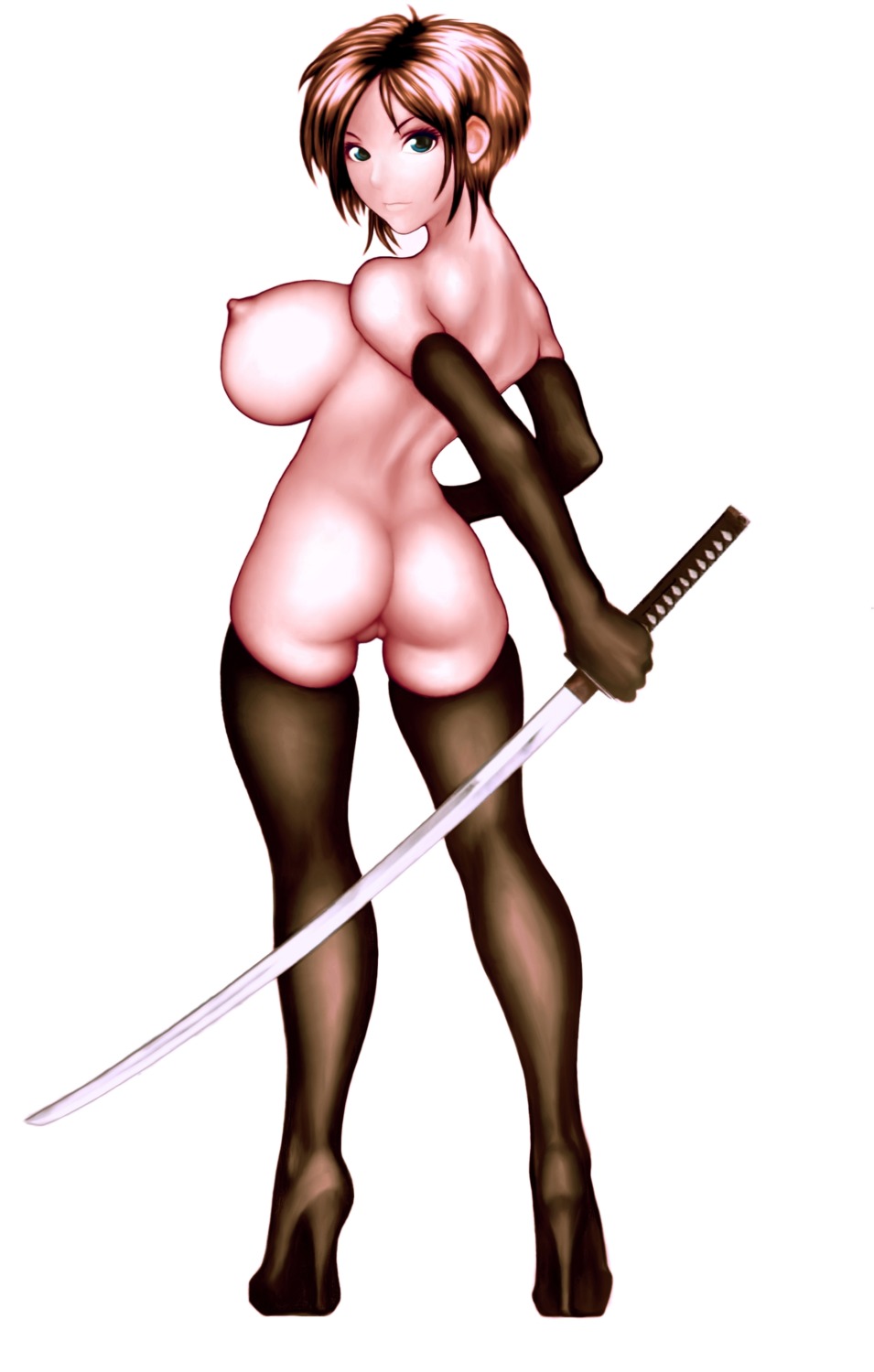 ass breasts female fredo_(artist) high_resolution katana katana_blade large_breasts nude nude_female rule34 sword swordwoman weapon