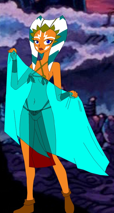 1girls ahsoka_tano blue_eyes breasts clone_wars clothing female female_only functionally_nude jedi jedi_padawan looking_at_viewer pose rule34 simple_background slave_ahsoka slave_bikini slave_outfit small_breasts solo standing star_wars the_clone_wars:_season_one togruta tulamere