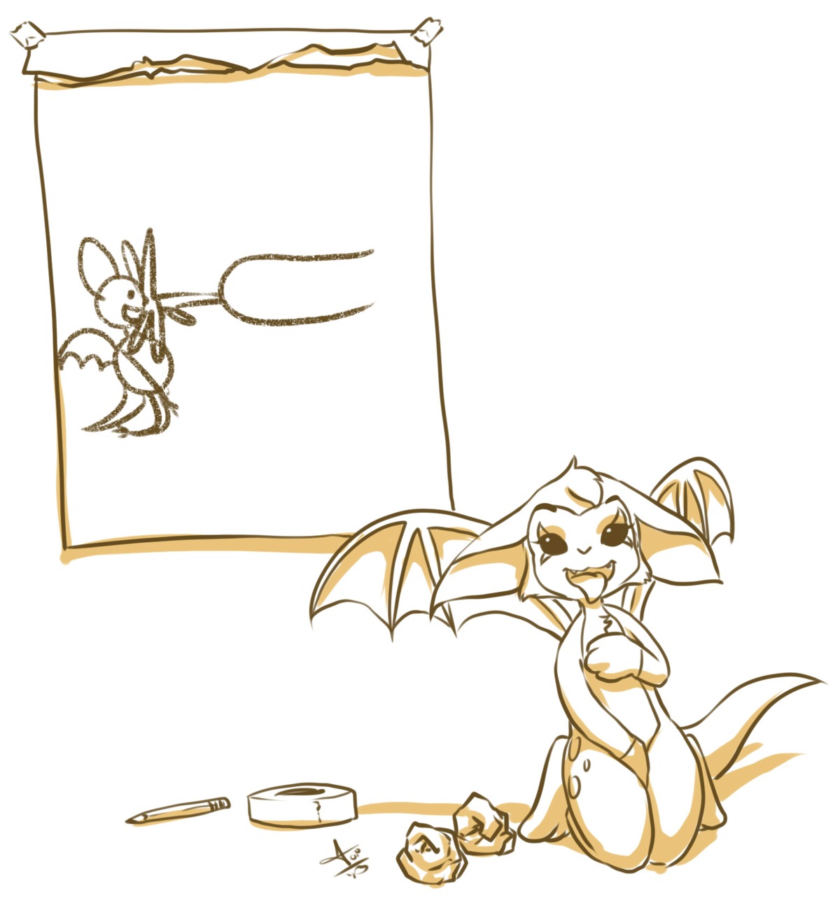 2013 anthro aogami bat creating_art digital_drawing_(artwork) digital_media_(artwork) drawing_(object) drawing_in_a_drawing dust:_an_elysian_tail e621 female fidget_(elysian_tail) hi_res kneeling looking_at_viewer male mammal masturbation membrane_(anatomy) membranous_wings monochrome nimbat open_mouth paper pencil_(object) presenting solo tape tissue tongue wings