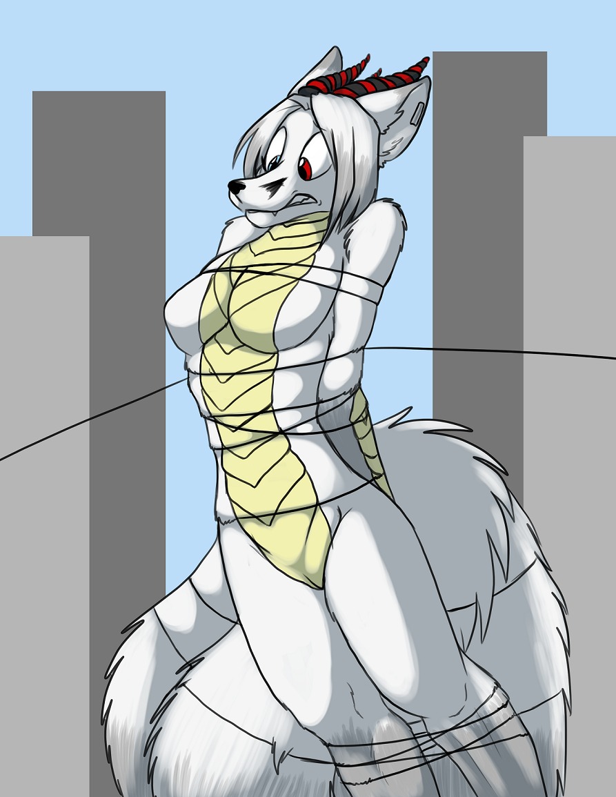 anthro bdsm biped black_nose blue_eyes bondage bound breasts canid canine colored dragon e621 female female_anthro fluffy fluffy_tail fox foxenawolf fur furred_dragon furred_scalie genitals hair heterochromia horn hybrid macro macro_anthro macro_female mammal multi_tail mythological_creature mythological_scalie mythology nude red_eyes scalie skyican solo submissive submissive_female tail tail_bondage tail_tied vulva white_body white_fur white_hair