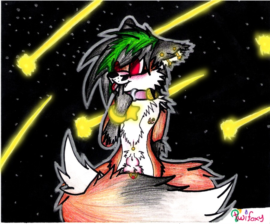 animal_genitalia anthro balls blush canid canine casual_nudity collar dipstick_tail e621 fox fully_sheathed genitals male mammal markings nude piercing sheath solo star tail tail_markings twi twifoxy