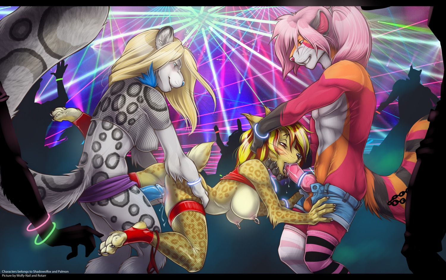 2013 absurd_res animal_genitalia animal_penis anthro anthro_on_anthro anthro_penetrated anthro_penetrating anthro_penetrating_anthro balls big_breasts blonde_hair blue_penis bodily_fluids bottomwear bottomwear_down breasts canine_genitalia canine_penis cheetah clothed clothing cum cum_in_mouth cum_in_vagina cum_inside digital_media_(artwork) double_penetration e621 erection felid feline fellatio female female_penetrated fishnet_clothing from_behind_position fur genital_fluids genitals glowstick group group_sex gynomorph gynomorph/female gynomorph_penetrating gynomorph_penetrating_female hair hi_res intersex intersex/female intersex_penetrating intersex_penetrating_female knot legwear leopard long_hair male male/female male_penetrating male_penetrating_female mammal nipple_piercing nipples nude open_mouth oral oral_penetration pantherine pants pants_down partially_clothed penetration penile penis piercing pink_hair public rave rotarr sable_(shadowolfox) sex side_boob silhouette smile snow_leopard spitroast stockings suspension threesome tongue trio vaginal vaginal_penetration vulva wolfy-nail