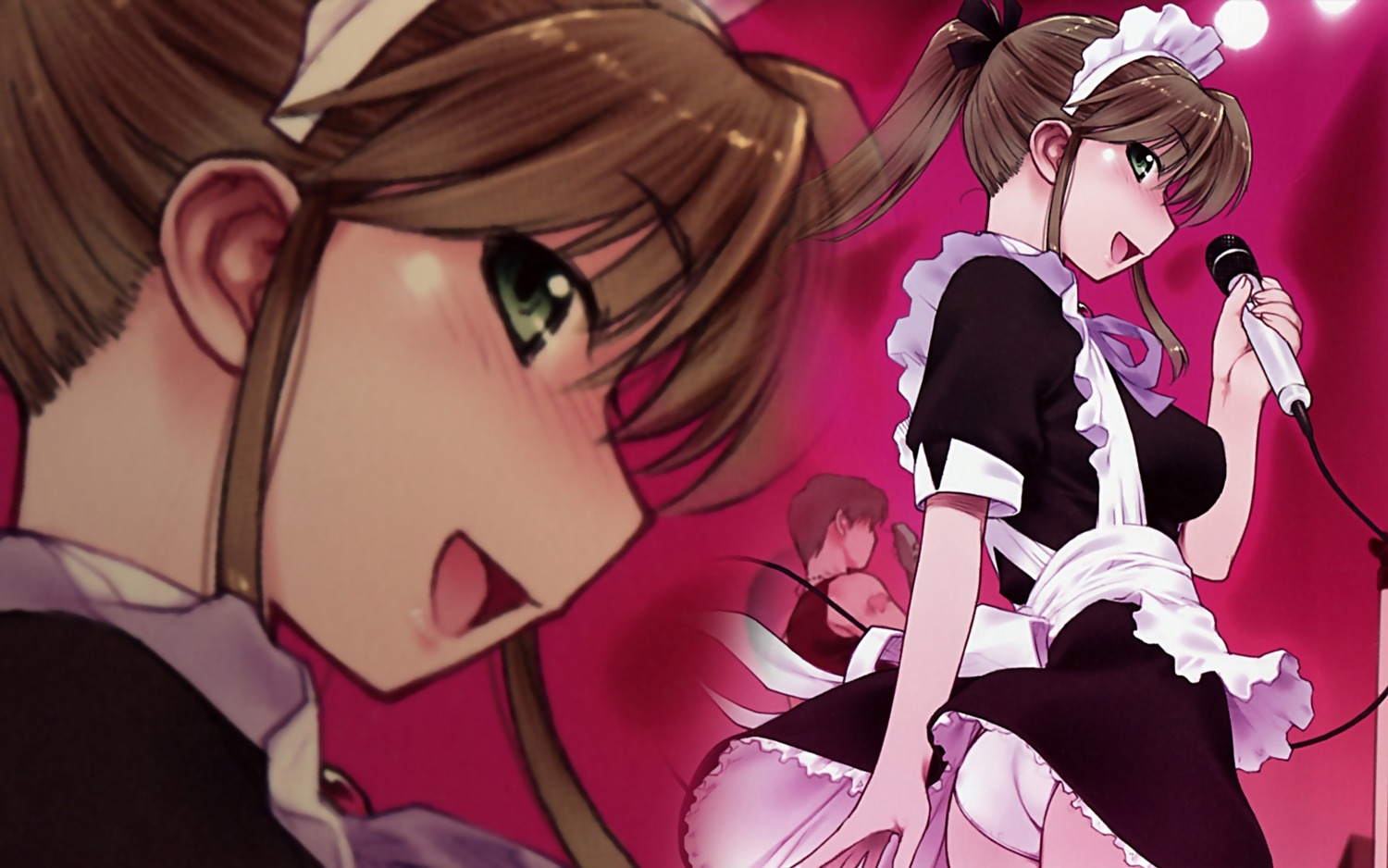 apron breasts female highres maid microphone panties rule34 underwear wallpaper