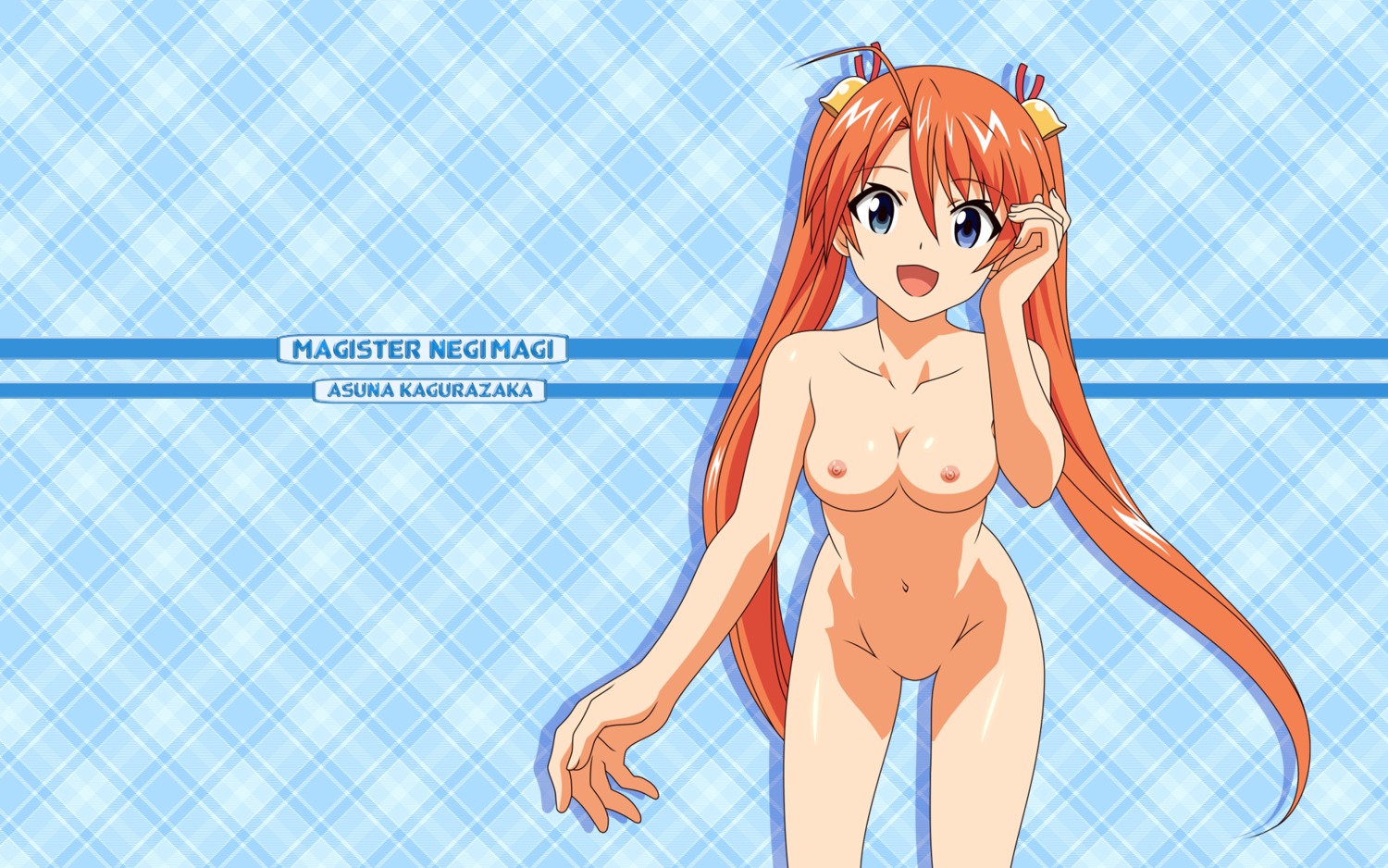 blue_eyes breasts female kagurazaka_asuna looking_at_viewer mahou_sensei_negima! naked nude nude_female ookaji_hiroyuki orange_hair rule34 small_breasts tagme twintails