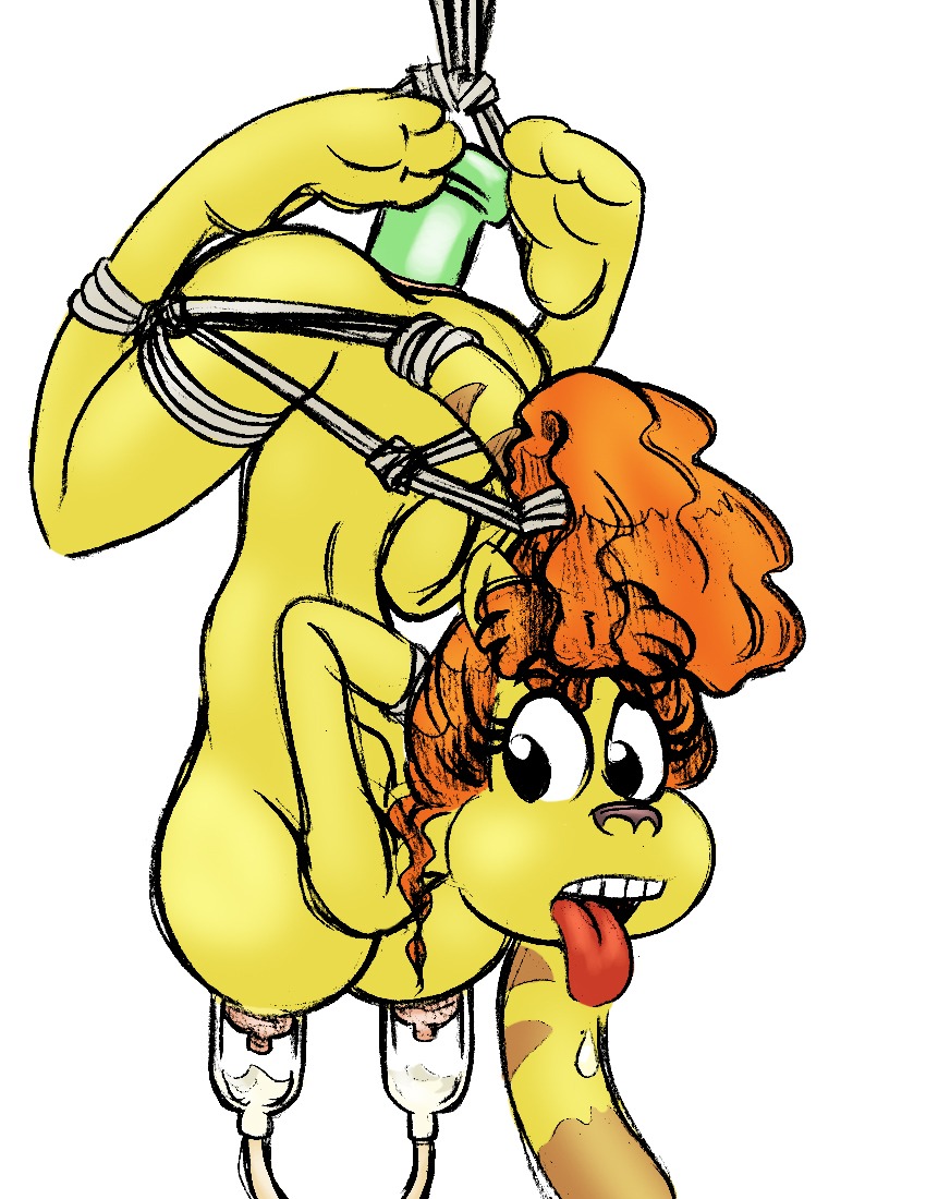 1girls anthro arms_behind_back bondage bound breasts cartoony dr._hutchison feline female female_only hanging_breasts king-cheetah milking_machine rek rocko's_modern_life rope_bondage rule34 sex_toy_in_ass solo tongue tongue_out
