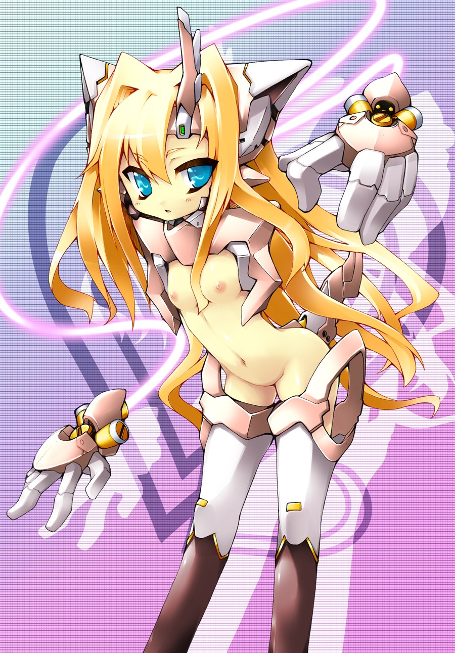 1girls blonde_hair blue_eyes breasts female highres huge_eyes long_hair mecha mecha_musume original rule34 solo straight_hair wazuka_na_shiawase