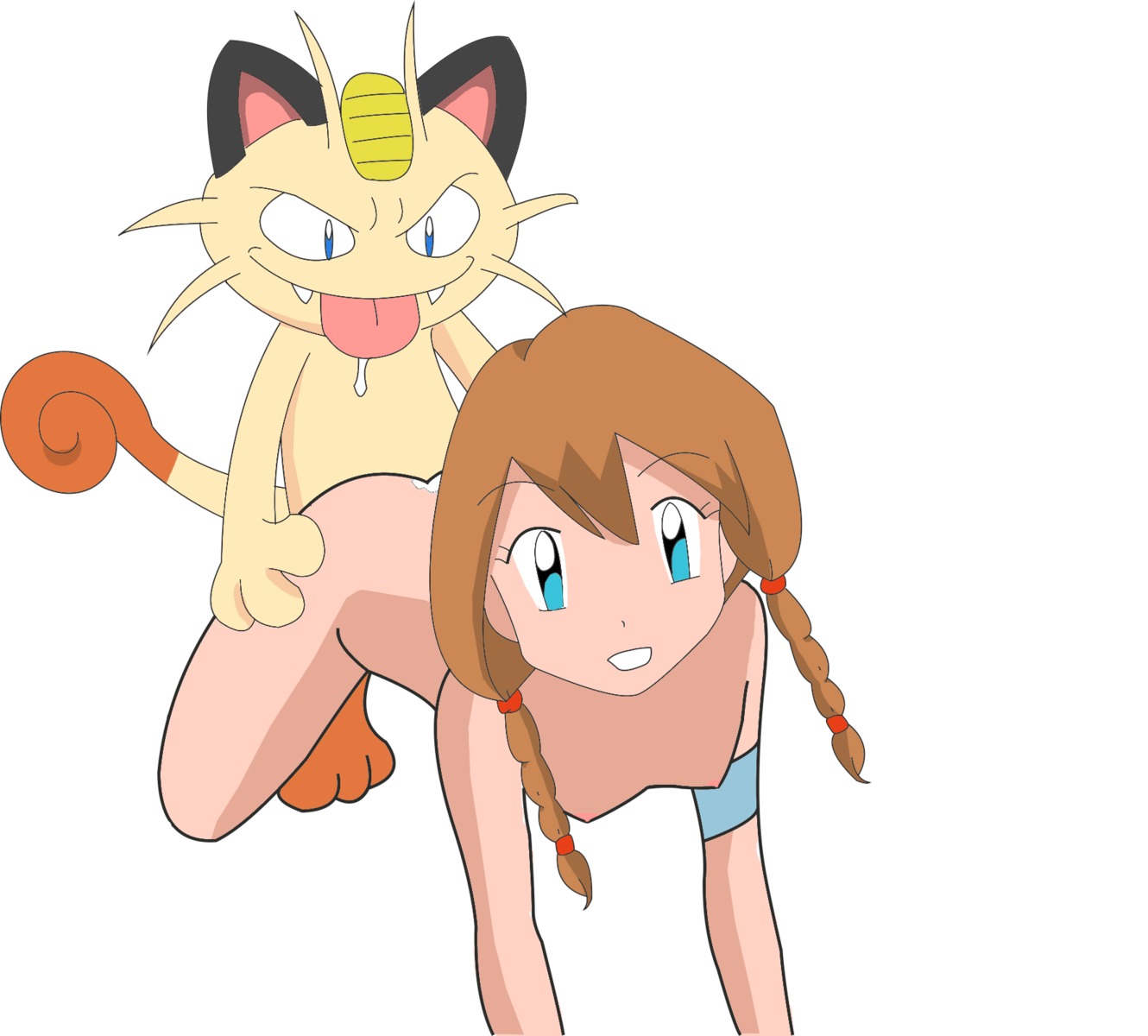 color doggy_style female fur furry human interspecies male may_(pokemon) meowth pokemon pokephilia rule34