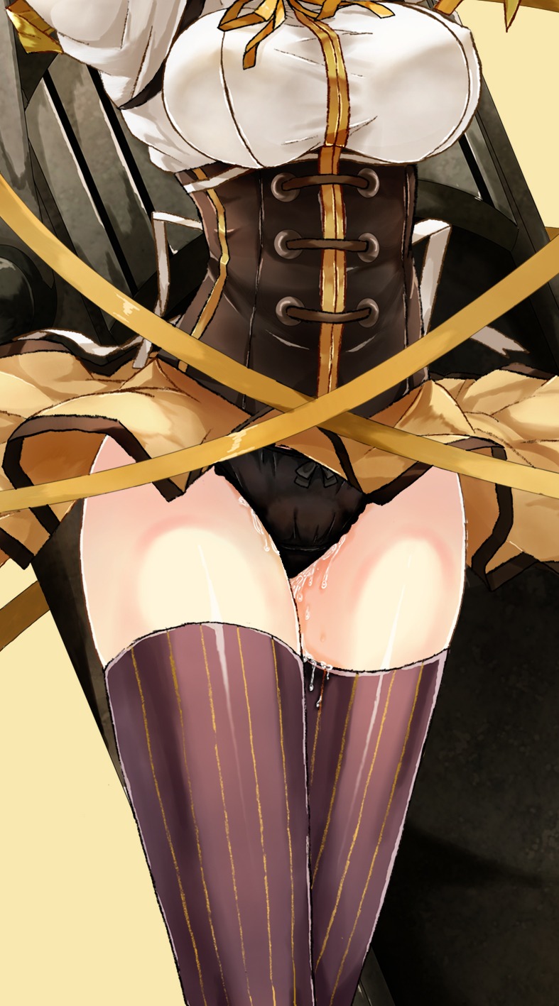 1girls 90i after_sex black_panties bow bow_panties breasts close-up clothing corset cum cum_in_panties cum_in_pussy cum_inside cum_plugged cum_wearing cum_wearing_(panties) female female_only head_out_of_frame highres human large_breasts leaking_cum legs_together mahou_shoujo_madoka_magica panties pleated_skirt puella_magi_madoka_magica purple_legwear purple_thighhighs pussy pussy_juice ribbon rule34 skirt solo taut_shirt thighhighs tomoe_mami underwear upskirt vertical-striped_legwear vertical_stripes wet_panties wide_hips wind_lift