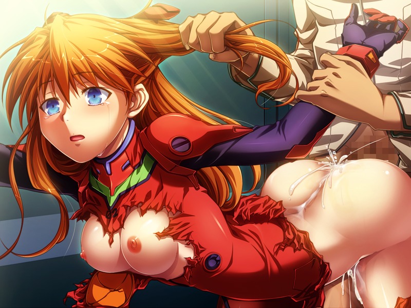 1girls akari_maki arched_back arm_grab ass asuka_langley_sohryu bent_over blue_eyes blush bodysuit breasts censored clothed_sex clothes clothing cum cum_drip cum_inside cum_on_ass cum_on_body cum_on_lower_body doggy_style empty_eyes female from_behind gainax hair hair_grab hair_ornament hair_pull hands human light-skinned_female light_skin long_hair male medium_breasts mosaic_censoring neon_genesis_evangelion nipples open_mouth orange_hair penis pilot_suit plugsuit rape rule34 sex straight tears torn_clothes