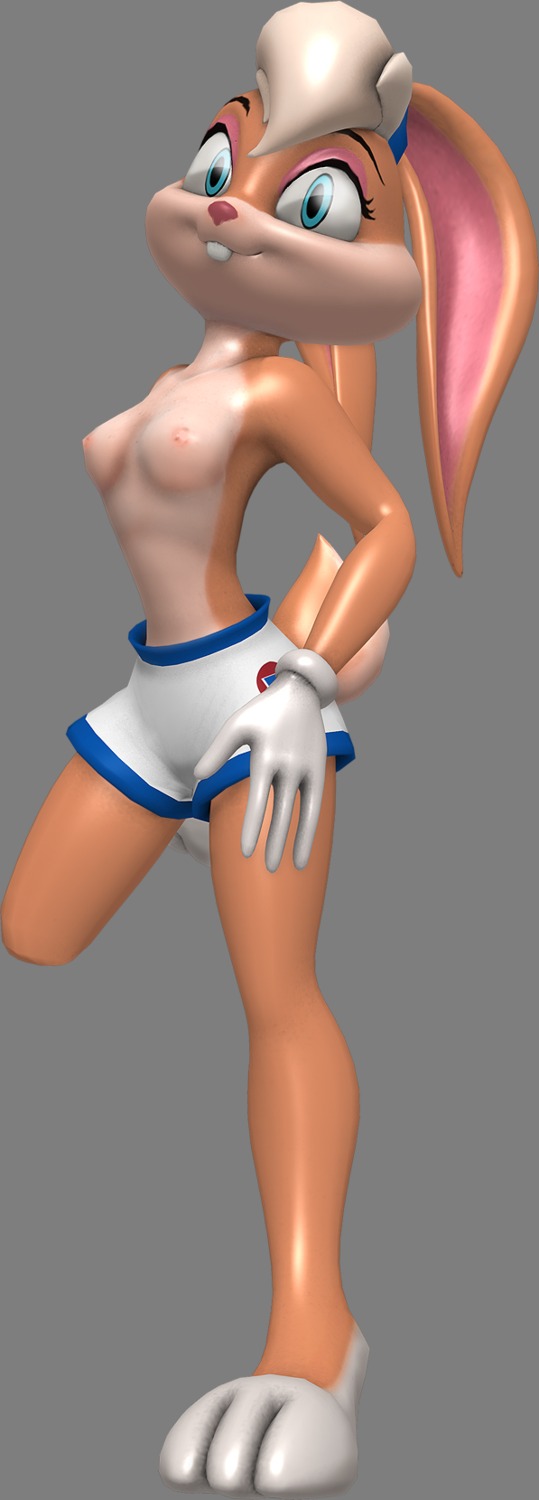 3d anthro barefoot breasts clothes female female_only fur furry furry_breasts furry_ears gloves hair jakebcha lola_bunny long_ears looney_tunes mammal on_one_foot rabbit raised_leg rule34 short_hair shorts small_breasts solo space_jam standing tagme topless transparent_background
