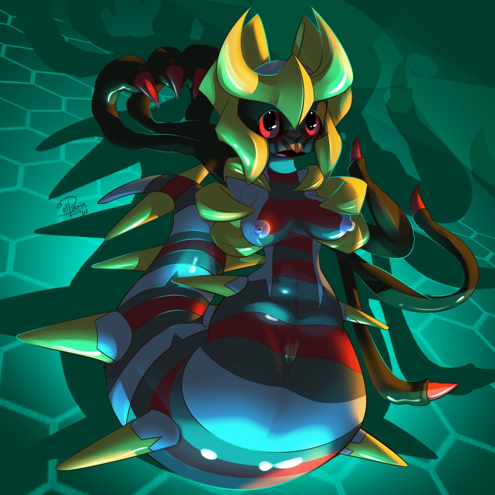 1:1 2014 anthro areola blush breasts e621 elpatrixf erect_nipples female generation_4_pokemon genitals giratina glistening horn legendary_pokemon looking_at_viewer navel nintendo nipples nude open_mouth origin_forme_giratina pokemon pokemon_(species) pokemorph red_eyes shadow solo vulva
