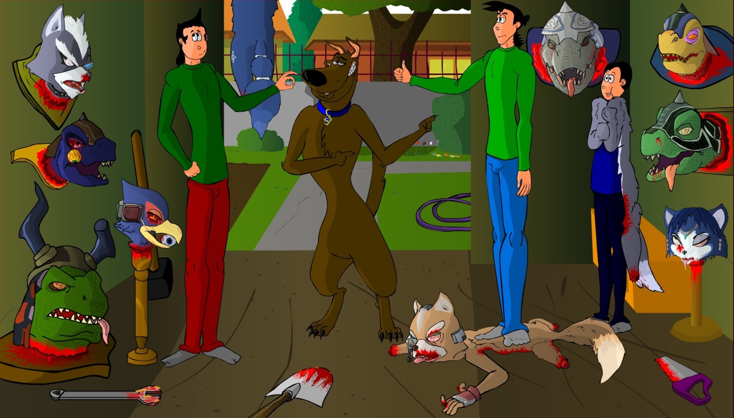animal_skin anthro avian bird blood blue_body blue_fur blue_hair bodily_fluids canid canine canis carnage collar cum cum_on_face death decapitation digitigrade dinosaur domestic_dog e621 eevo_(author) eevo_(character) elder_(character) falco_lombardi female fox fox_mccloud fur gang general_scales genital_fluids gore group hair hi_res human impalement jujo_(character) killing krystal_(star_fox) limbs lizard male mammal nintendo parody pole prehistoric_species reptile scalie severed_body_part severed_head sharpclaw_(star_fox) star_fox stereotype tail tongue unwilling_stereotypes white_body white_fur wolf wolf_o'donnell
