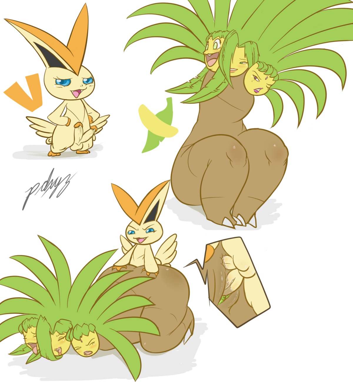 1boy 1girls armless balls erection exeggutor female furry interspecies male nintendo oddrich pdxyz penis pok&eacute;mon_(species) pokemon pokemon_(species) pokemon_bw rule34 sex straight testicles text victini wide_hips