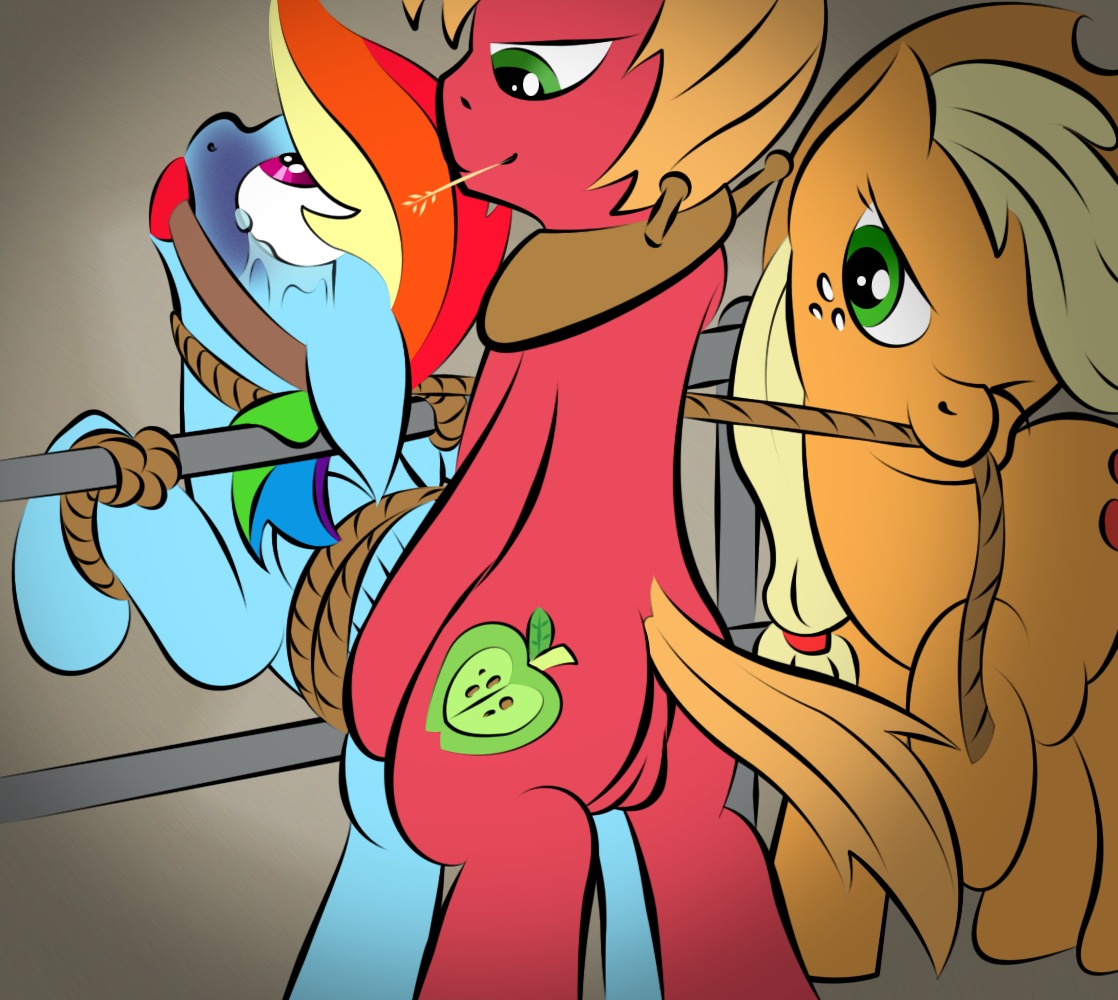2014 anthro applejack_(mlp) asphyxiation ball_gag balls bdsm big_macintosh_(mlp) blonde_hair blue_body blue_feathers blue_fur bodily_fluids bondage bound breath_play choking clothing cowboy_hat crying cutie_mark cyanosis digital_media_(artwork) dominant e621 earth_pony equid equine fearingfun feathered_wings feathers female female_raped forced freckles friendship_is_magic fur gag gagged genitals green_eyes group hair hasbro hat headgear headwear horse lioncourt male male/female male_rape male_raping_female mammal multicolored_hair my_little_pony mythological_creature mythological_equine mythology orange_body orange_fur pegasus penetration pony purple_eyes rainbow_dash_(mlp) rainbow_hair rape red_body red_fur rope sex simple_background strangling tears third-party_edit wings