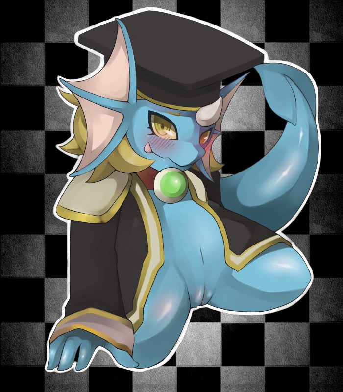 2014 anthro aquatic aquatic_dragon biped blush bushiroad chibi clothed clothing coat crossgender dragon e621 eyelashes female future_card_buddyfight genitals hair happy hat headgear headwear horn kemono licking licking_lips licking_own_lips looking_at_viewer mythological_creature mythological_scalie mythology navel partially_clothed qinus_axia sarmon scalie self_lick sharp_teeth short_hair sitting smile solo tail teeth tongue tongue_out topwear vulva