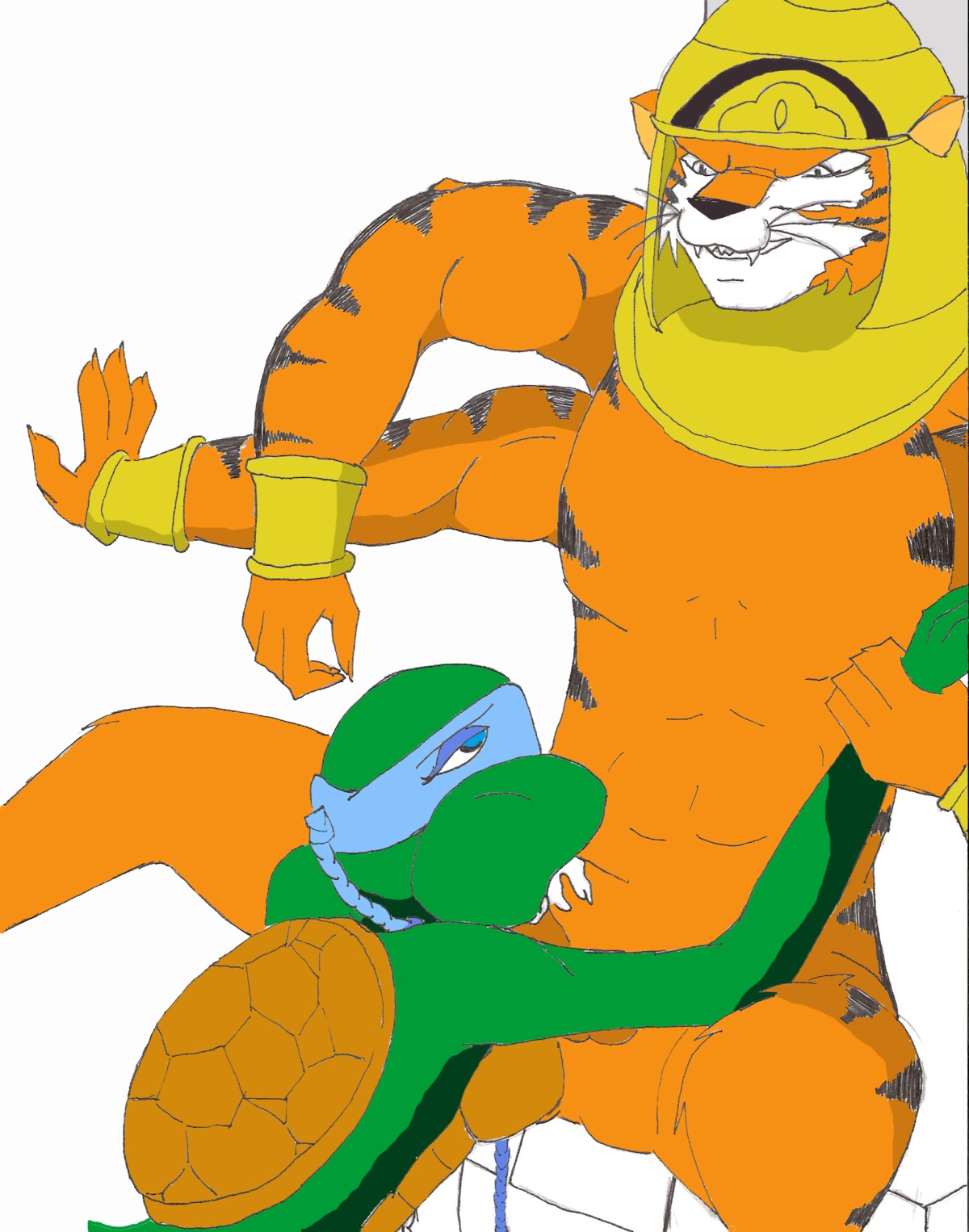 anthro bad_anatomy feline female male penis reptile rule34 scalie tagme teenage_mutant_ninja_turtles tiger turtle venus_de_milo