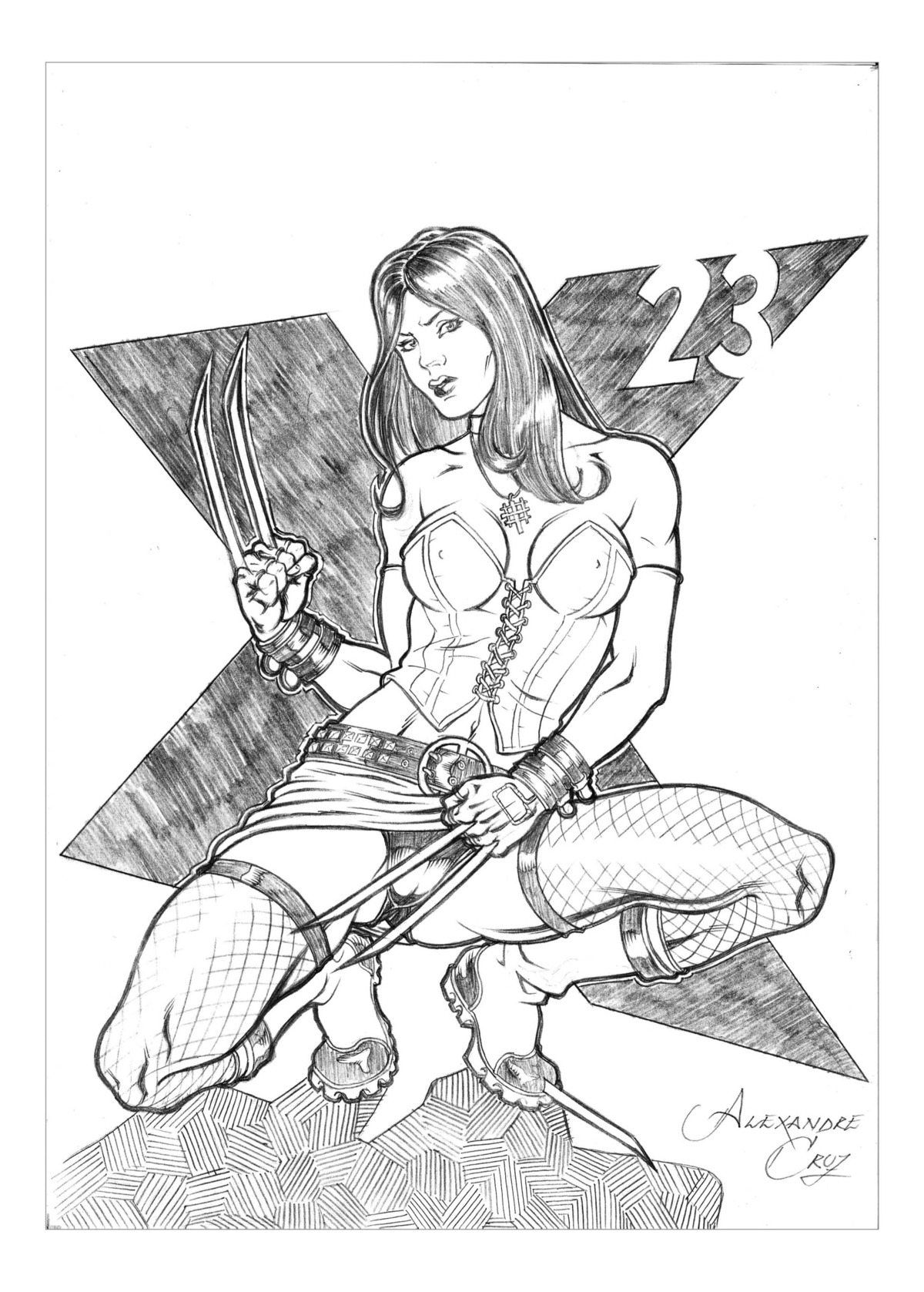 female marvel marvel_comics monochrome new_x-men rule34 straight_hair x-23 x-force x-men