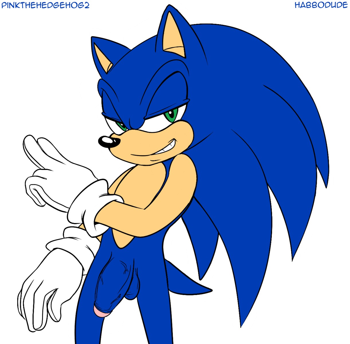 anthro balls biped black_nose blue_body blue_fur blue_hair blue_penis blue_skin clothing e621 eulipotyphlan flaccid flat_colors foreskin fur genitals gloves green_eyes habbodude hair handwear happy hedgehog hi_res humanoid_genitalia humanoid_penis looking_at_viewer male mammal nude partially_retracted_foreskin penis pink_body pink_penis pink_skin pinkthehedgehog quills_(anatomy) raised_arm sega simple_background smile solo sonic_the_hedgehog sonic_the_hedgehog_(series) standing tail teeth vein white_background