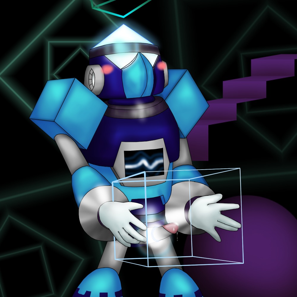 1boy blush fangame_character male male_only masturbation mega_man mega_man_(classic) mega_man_unlimited precum rule34 solo yoku_man