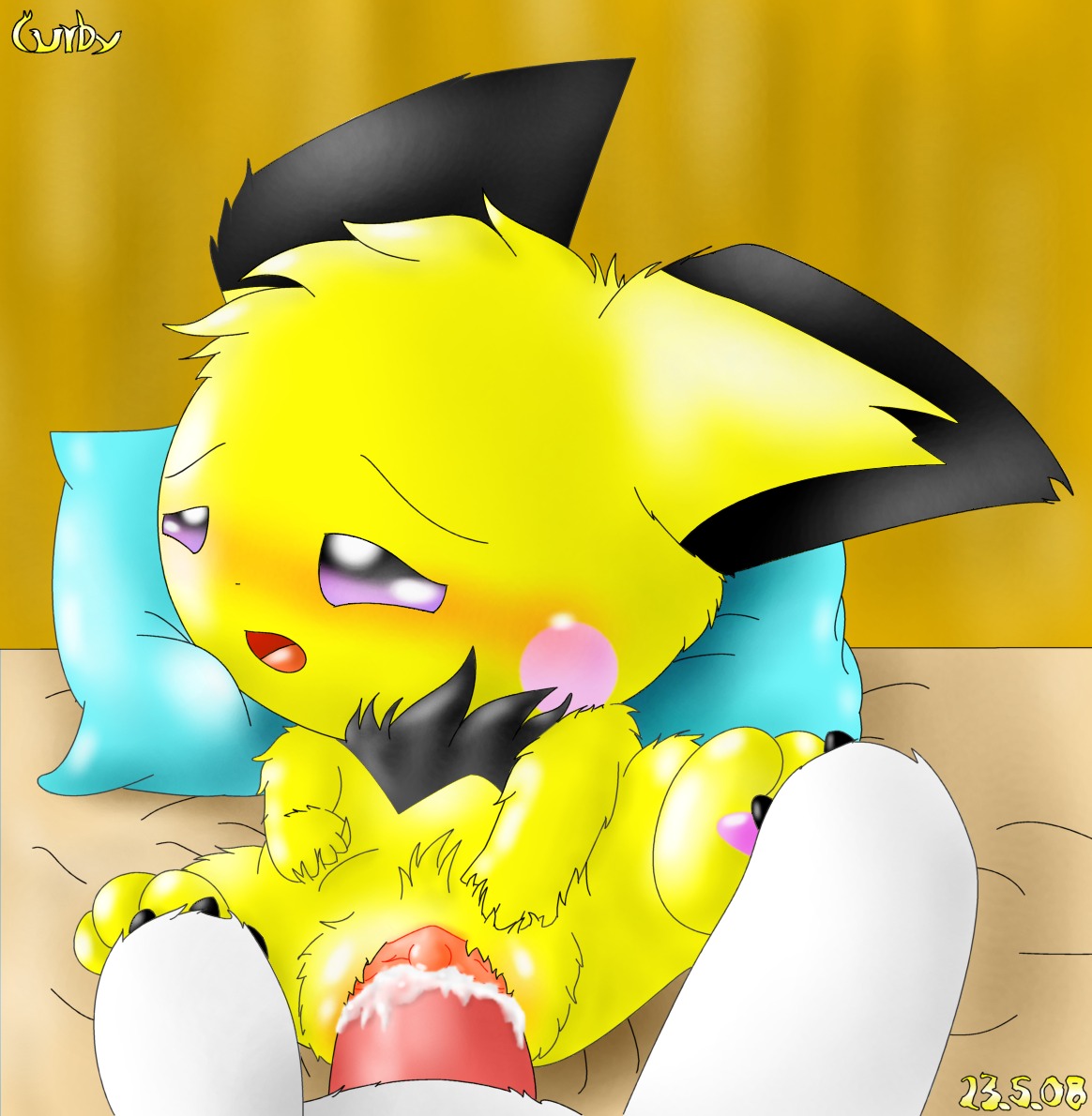 2008 color crossover culumon curby digimon digimon_(species) digimon_tamers female fur furry interspecies male monster_boy pichu pokemon pussy rule34 sex straight vaginal_penetration vulva