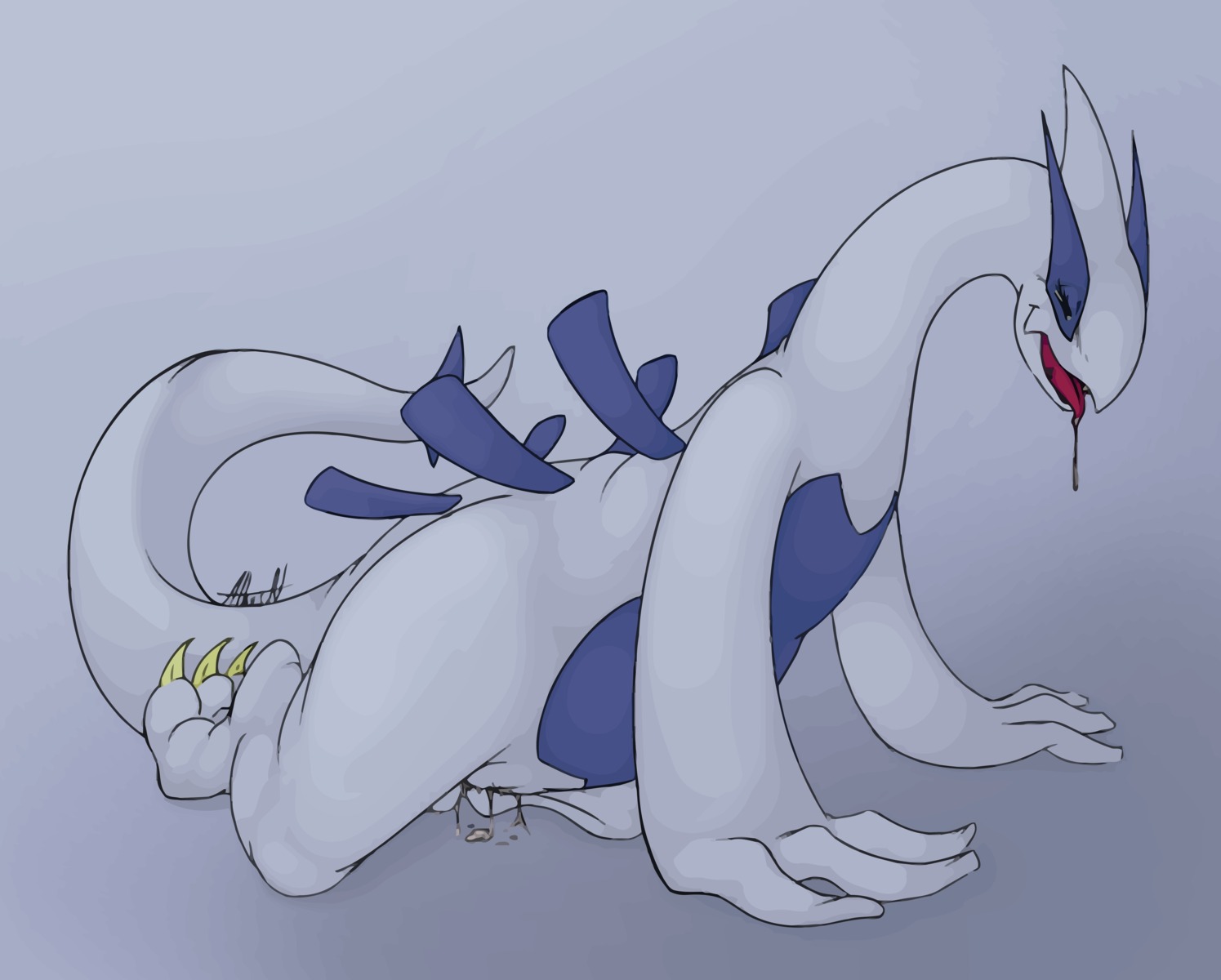 absurd_res all_fours athus avian back_plates bodily_fluids cum cum_in_vagina cum_inside dripping e621 eyes_closed female feral generation_2_pokemon genital_fluids genitals hi_res legendary_pokemon lugia nintendo pokemon pokemon_(species) saliva simple_background solo tail teeth tongue tongue_out vectorized vulva