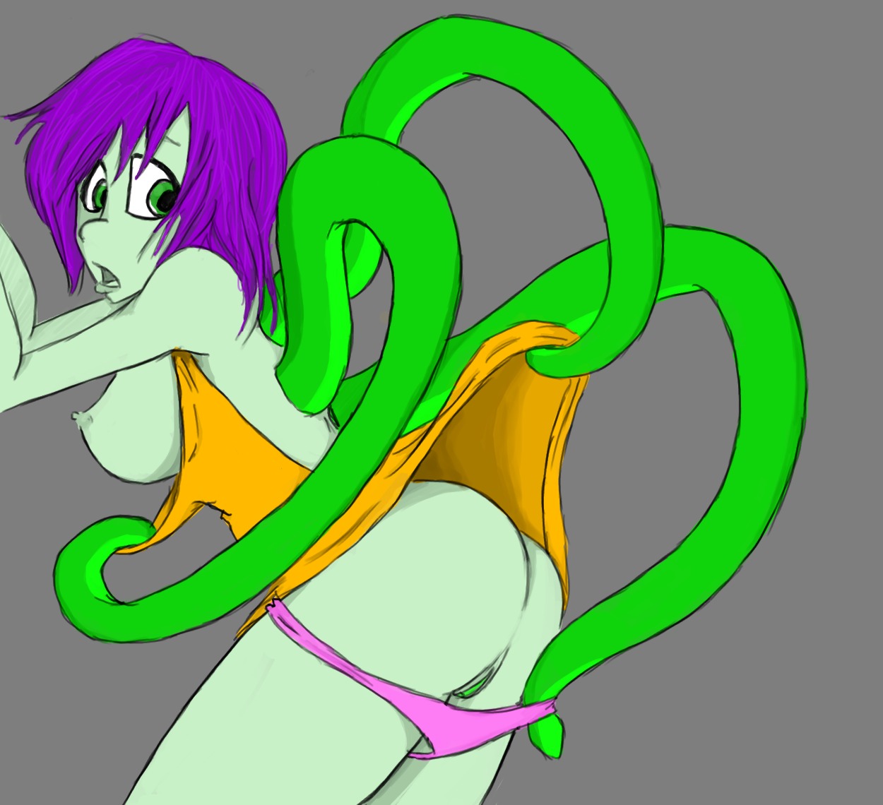 alpha_channel astrid_(em) breasts clothing dr_emery dress e621 female genitals hair humanoid monster nipples non-mammal_nipples not_furry panties purple_hair simple_background solo tentacle_creature tentacles transparent_background underwear vulva