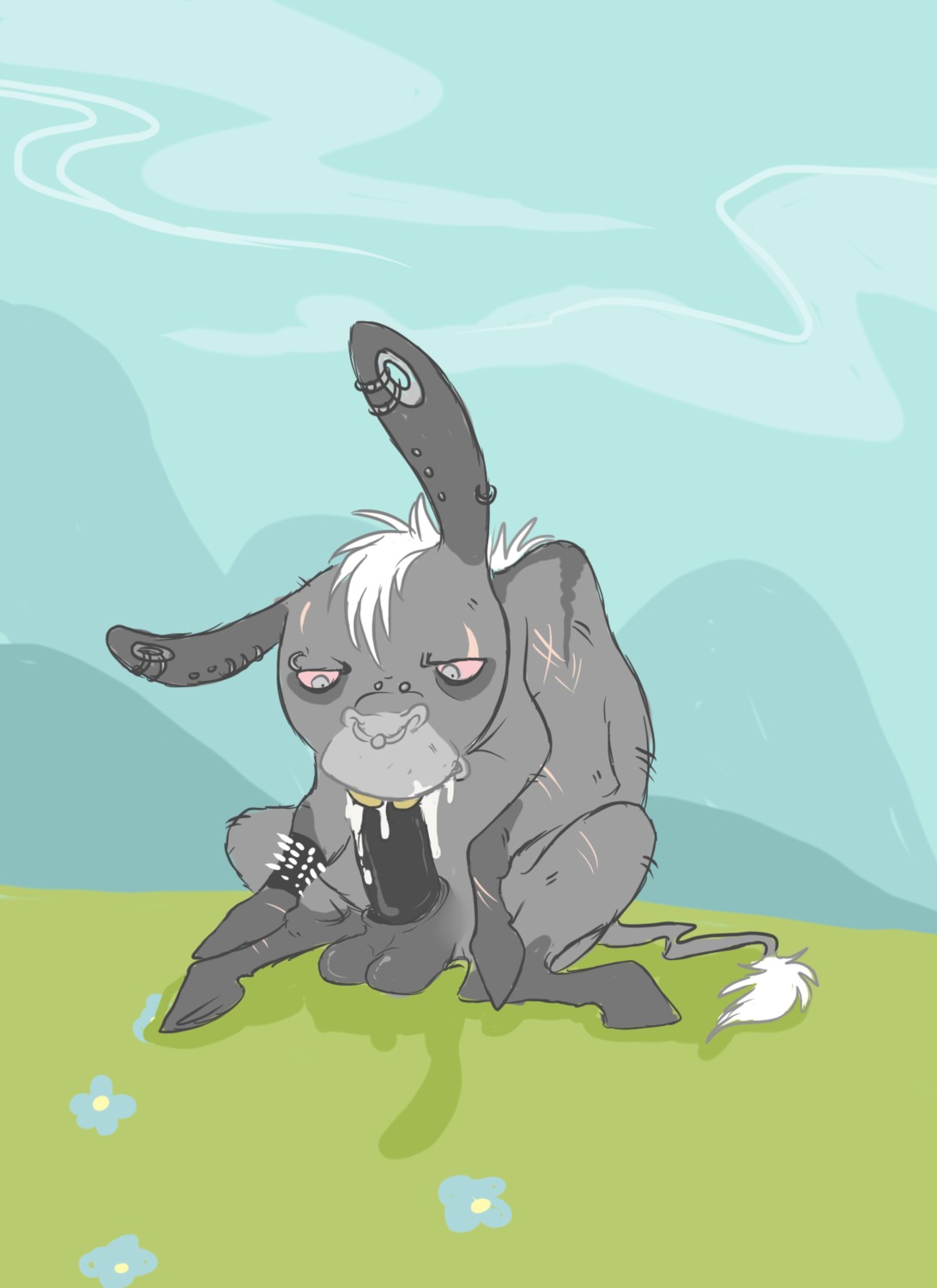 animal_genitalia asinus autofellatio balls boarwhore bridge_piercing cloud donkey e621 ear_piercing ear_ring equid equine erection eyebrow_piercing eyebrow_ring facial_piercing feral flower front_view gauged_ear genitals gloves_(marking) grass hasbro hi_res leg_markings lip_piercing male mammal markings masturbation mountain multiple_piercings my_little_pony nose_piercing nose_ring nude oral oral_masturbation oral_penetration outside penetration penile penile_masturbation penis piercing plant quadruped ring_piercing scar septum_piercing septum_ring sheath sitting sky socks_(marking) solo spikes sucking tail teeth