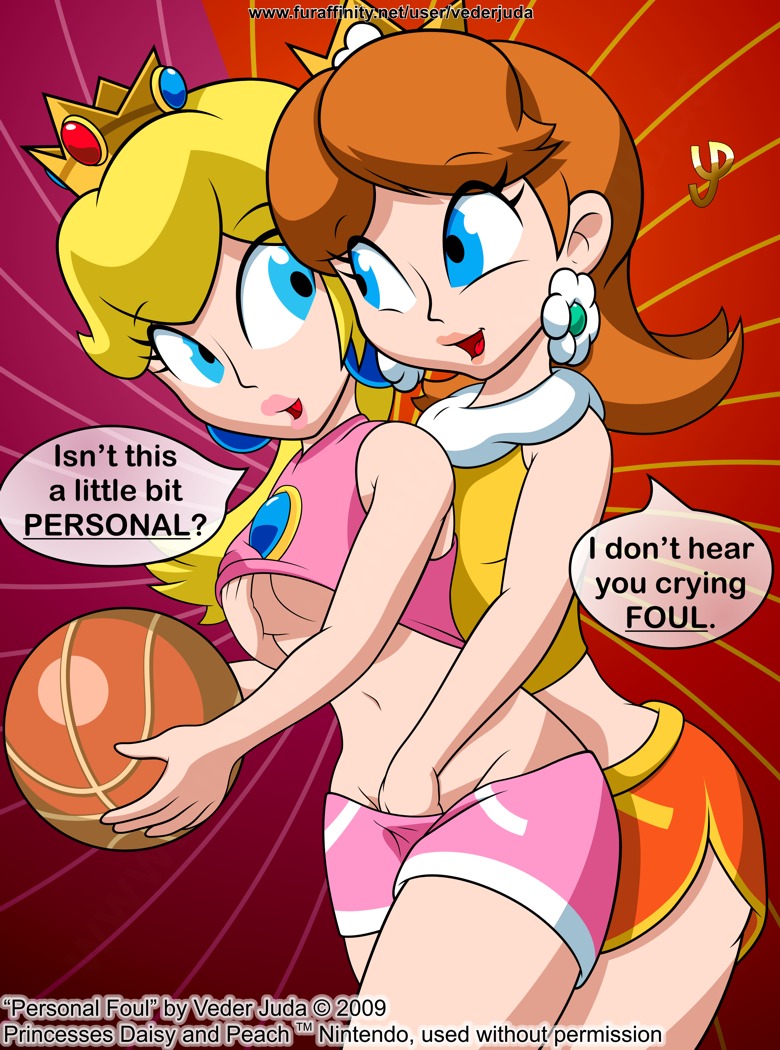 2009 2girls aqua_eyes bare_shoulders basketball blonde_hair blue_eyes breast_grab_from_behind breasts breasts_grab brooch brown_hair collar crown earrings female female_only fingering fingering_partner highres human jewelry lips lipstick looking_at_each_other mario_(series) mario_hoops_3_on_3 midriff multiple_females multiple_girls nintendo open_mouth png ponytail princess princess_daisy princess_peach rule34 short_shorts shorts shoulder_length_hair smile sports_uniform sportswear straight_hair tank_top thighs veder_juda wide_hips yuri