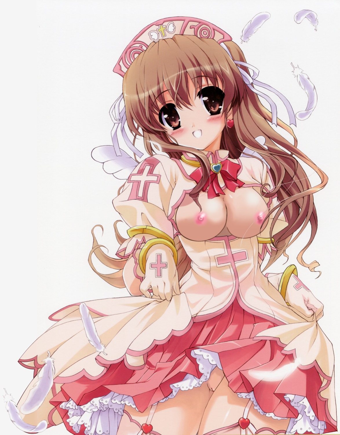 blush breasts brown_hair female highres legs long_hair nipples nogizaka_haruka nogizaka_haruka_no_himitsu photoshop pussy rule34 short_dress skirt smile solo uncensored upskirt