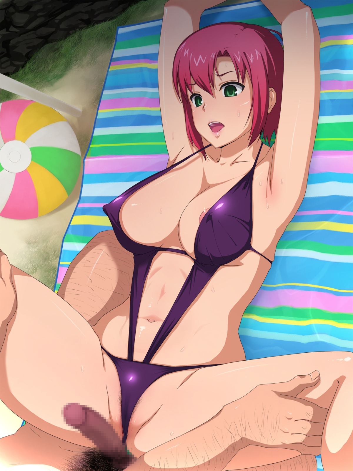 bikini breasts censored erect_nipples female high_resolution large_breasts nipples pink_doragon pink_hair pubic_hair pussy rio_-rainbow_gate!- rio_rollins rule34 spread_legs super_blackjack swimsuit
